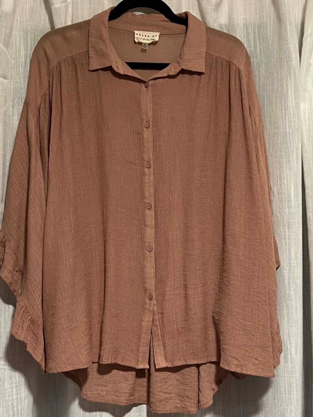 DressUp Crinkle Button Down Blouse Oversized Flowy Cape Sleeves